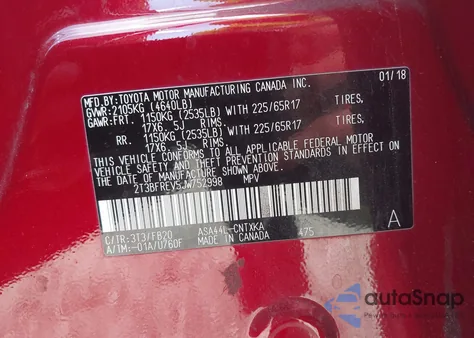 2018 Toyota Rav4 Le z USA, uszkodzony, nr VIN 2T3BFREV5JW752998